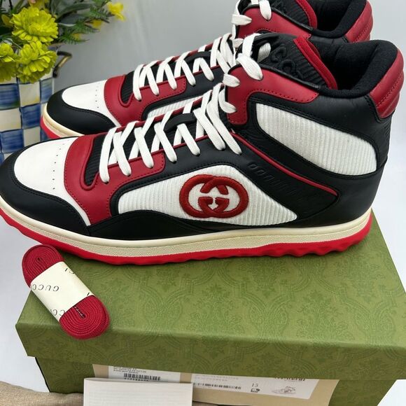 Men's Gucci Mac 80 high top leather sneakers size 13 made in Italy - Picture 2 of 11